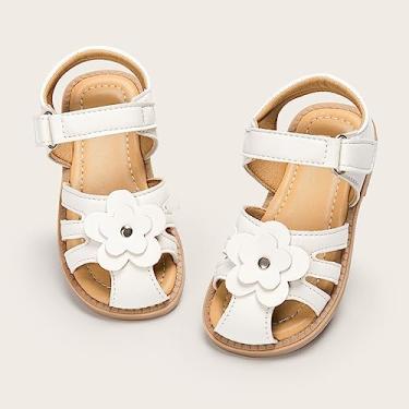 Imagem de Sandália infantil para meninas, verão, bico fechado, flor, praia, vestido de princesa, Branco, 21