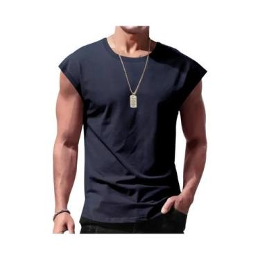 Imagem de Camiseta solta sem mangas masculina, colete curto, roupa esportiva par
