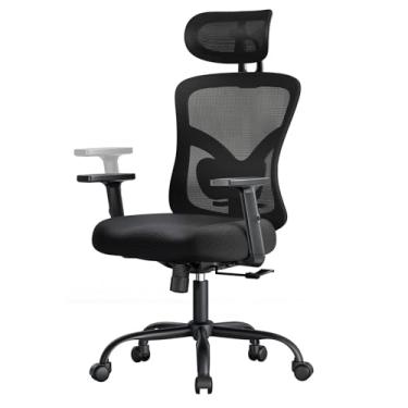 Imagem de Marsail Cadeira de escritório ergonômica para jogos com suporte lombar, encosto de cabeça 2D, apoios de braço ajustáveis, almofada de assento contornada, cadeira de mesa de computador com rodas para