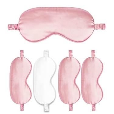 Imagem de Máscaras de dormir pacote com 5 capas de seda para olhos de cetim máscara blackout sedosa macia para olhos para dormir capas para presentes de dama de honra