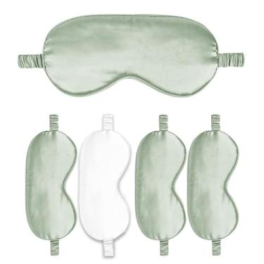 Imagem de Máscaras de dormir pacote com 5 capas de seda para olhos de cetim máscara blackout sedosa macia para olhos para dormir capas para presentes de dama de honra