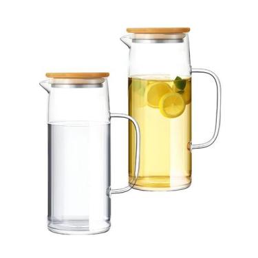 Imagem de Jarra De Vidro Borossilicato Com Tampa de Bambu Agua Suco 1l - CLICK H