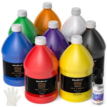 Imagem de Conjunto de tinta acrílica para pintura Nicpro 8 cores 2040mL com óleo