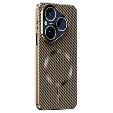 Imagem de LTLMYDAM Capa fina para Huawei Pura 80 Ultra/80 Pro/80Pro+/80, câmera fosca magnética à prova de choque, revestimento com textura de fibra de carbone, capa de policarbonato, latão, 80