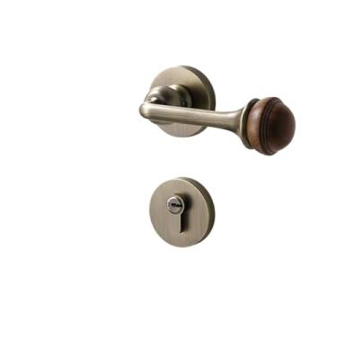 Imagem de Fechadura de porta de quarto de interior estilo medieval maçaneta retro de nogueira fechadura magnética de porta de madeira para sala de casa (fechadura silenciosa)