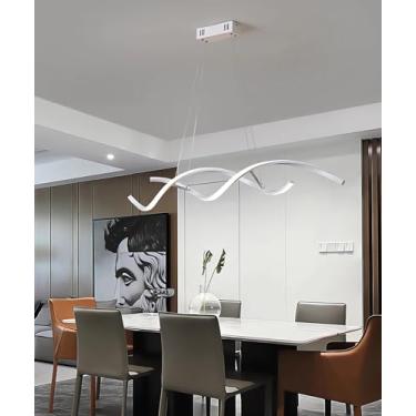 Imagem de Luminária pendente espiral de 120 cm, luminária moderna de LED para ilha de cozinha, lustre de mesa de jantar regulável 3000k/4500k/6000k preto, luminária de teto suspensa com altura ajustáv