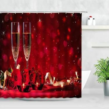Imagem de Conjunto de cortina de chuveiro rosa vermelha vela amor coração romântico dia dos namorados decoração de casa cortinas de banheiro tecido impermeável 88 x 160 cm/L x A grande cortina de chuveiro