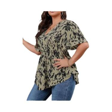 Imagem de Camisas Casuais De Verão Para Mulheres plus Size Com Estampa Total E D