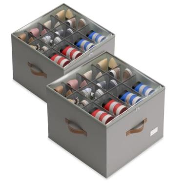 Imagem de Vincona Organizador de sapatos para armário, pacote com 2 caixas de armazenamento de sapatos, recipientes dobráveis com capa transparente e alças resistentes, sapateira para armazenamento de armário