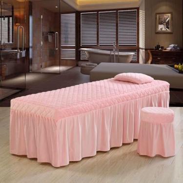 Imagem de Conjunto de lençóis de mesa de massagem, 3 peças, microfibra, veludo, beleza, beleza, fisioterapia, salão de beleza, saia e roupa de cama, roupa de cama com elástico, decoração de cama de spa, rosa