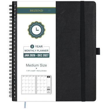 Imagem de BEZEND Agenda Mensal 2026-2027 (Espiral - 17,8 cm x 23 cm) Livro de calendário de 2 anos com páginas de notas - 26 de janeiro a 27 de dezembro - Papel GSM, bolsos internos, abas laminadas, capa mole