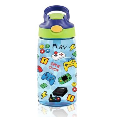 Imagem de CGMIBAS Garrafa de água infantil gamer de 400 ml com tampa de canudo – Garrafas de água legais para crianças, à prova de vazamento, leves e duráveis para escola, capa de canudo pop-up, copo de