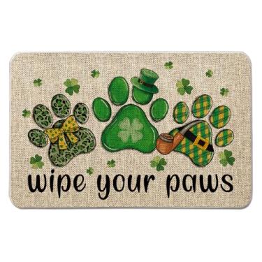 Imagem de QIONG MENG Tapete de porta do dia de São Patrício Limpe suas patas Capachos de boas-vindas Tapetes de entrada fazenda casa cozinha chão tapete de porta da frente para interior externo 43 x 68