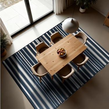 Imagem de 1 Tapete Sala de Jantar Mesa Grande 150X200 Js Do Li Vr (M20 Azul - Listrado Geométrico Moderno)