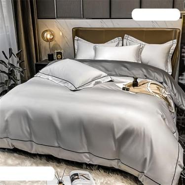 Imagem de Conjunto de cama de algodão de fibra longa, liso e agradável à pele, com capa de edredom macia, para cama de casal, 4 peças (1,5 m).