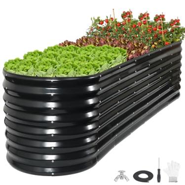 Imagem de Canteiro de jardim elevado galvanizado de 61 cm de altura ao ar livre, caixa de plantador de metal de 2,4 x 0,6 m de profundidade com bordas de segurança e barras de suporte, grandes canteiros ovais