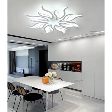 Imagem de Luminária de teto LED moderna, dimerizável e com controle remoto, ideal para sala de estar, quarto e sala de jantar. Possui design que simula chamas e é multifuncional (branca, 8 lâmpadas).