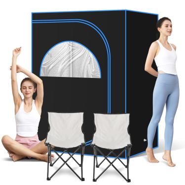 Imagem de amocane Tenda De Sauna A Vapor Para 2 Pessoas, Spa Doméstico Portátil Terapia Corporal Completa, Com Cadeiras Dobráveis Desintoxicação E Relaxamento (120 Cm X 89 Cm, 162 Sem Vaporizador)