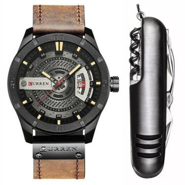Imagem de Relógio De Luxo Masculino Curren Aço Inoxidável + Canivete , Marrom