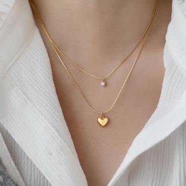 Imagem de Colar em camadas em forma de Y para mulheres, gargantilha de borla longa, colar de cristal de strass redondo de camada dupla, colar com pingente de disco Cz, joias delicadas, presentes