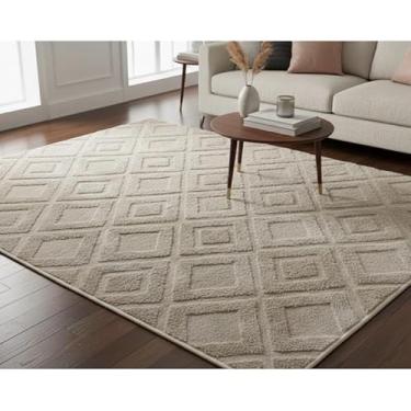 Imagem de Tapete Sala Antiderrapante Jacquard com Relevo Geométrico Sem Pelo Tapete de Sala(Jacquard Palha)