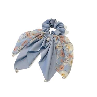 Imagem de Fita de cabelo com estampa de moda para mulheres, faixa elástica de cabelo para meninas, rabo de cavalo, acessórios de cabelo (azul)