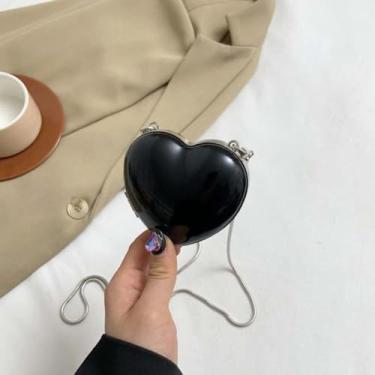 Imagem de Caixa de ombro PU elegante grande capacidade formato amor transversal casual cobra osso corrente batom, Preto