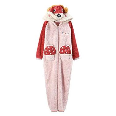 Imagem de 3FLQOOPP Pijama feminino de inverno de lã coral com desenho animado pulôver com capuz versão solta tamanho grande (rosa grande)