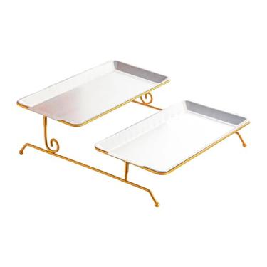 Imagem de MotiveTech Fruteira de aço inoxidável para armazenar legumes, presentes e outros itens. Organizador de duas camadas para decoração, doces e outros objetos, Prata