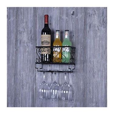 Imagem de HHHJQFAAT Prateleiras de vinho, rack de vinho, prateleira de parede de metal para armazenamento de ferro, prateleiras de vinho penduradas para garrafa de vinho e suporte de copos com moldura suporte