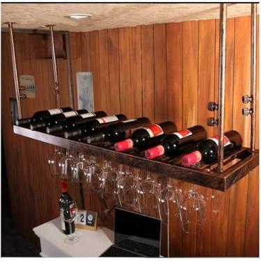 Imagem de HHHJQFAAT Rack de vinho suspenso - decoração criativa para adegas, rack de vidro alto, bar de cabeça para baixo, sala de estar, sala de jantar, rack de vinho/preto/60 x 30 cm (marrom 60 x 30 cm)