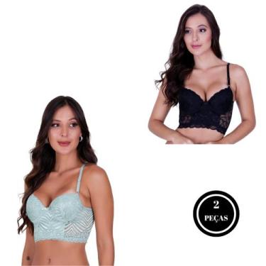 Imagem de Kit 2 cropped top feminino de renda- c11 KIT 2 ST LUDMILA VERDE PRETO,