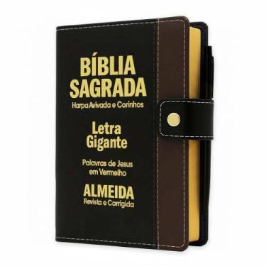 Imagem de Bíblia Sagrada Letra Gigante - Preto C/ Marrom - Com Harpa - REI DAS B