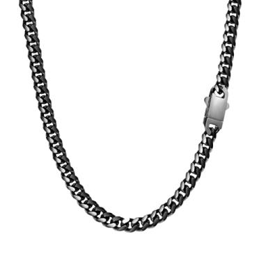 Imagem de Colar Miami Cubano para homens e mulheres banhado a ouro prata preto aço inoxidável corrente 5 mm/7 mm/8 mm/9 mm/12 mm/14 mm largura 18 a 76.2 cm fecho seguro hip hop joias presentes para homens