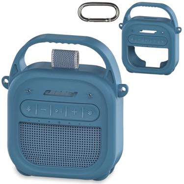 Imagem de RAWECUD Capa de silicone para alto-falante Bluetooth portátil Bose SoundLink Micro 2, acessórios para alto-falante Micro 2, capa de silicone com alça e mosquetão (capa azul)