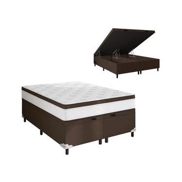 Imagem de Cama Box Baú Queen Size Portobel Noah Ortopédico com Molas Ensacadas, EPS e Revestimento em Poliéster 70x158x198cm - Branco/Marrom