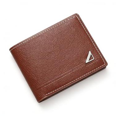 Imagem de Carteira masculina de couro sintético macio, dobrável horizontal de grande capacidade com vários compartimentos para cartões para uso comercial e diário, Marrom, Tendência