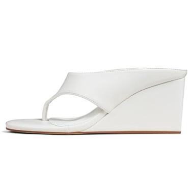 Imagem de AMINUGAL Sandálias de cunha femininas modernas elegantes de verão salto alto grosso bico redondo aberto chinelos femininos chinelos fofos de praia sem cadarço para mulheres Y2K, Branco PU, 40