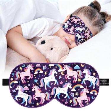 Imagem de Máscara de dormir infantil de seda: Máscara de olho 100% seda amoreira, máscaras de dormir com alça ajustável, capa de olho infantil impressa macia e com bloqueio de luz para meninos meninas