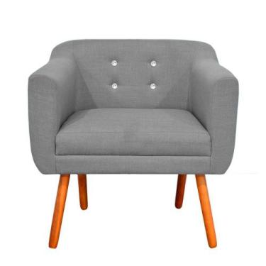 Imagem de Poltrona Julia Linho Cinza A26 com Strass Pés Palito Castanho D01 - D'