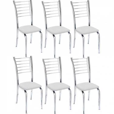Imagem de Kit 6 Cadeiras Lara Cromada Para Cozinha Branco