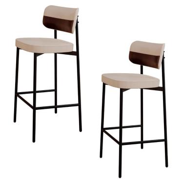 Imagem de Banqueta Alta Bar Estofada Kit 2 Ella M25 Linho Areia-café - Mpozenato