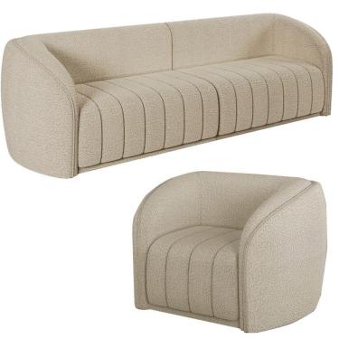 Imagem de Sofá Decorativo 4 Lugares 332cm E Poltrona Meris M22 Boucle Bege - Mpozenato