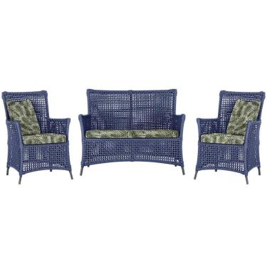 Imagem de Jogo Sofá E 2 Poltronas Igapó Alumínio Preta E5 Trama Azul