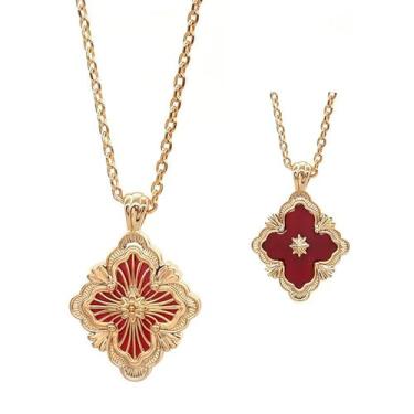 Imagem de DISTANT DRUMS Colar com pingente de trevo da sorte para mulheres e meninas, banhado a ouro 18 k Fritillaria de pingente vintage colar, Ouro, fritillaria