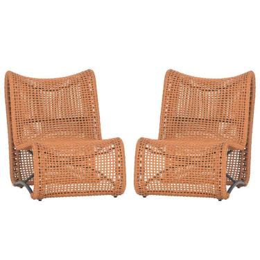 Imagem de 2 Poltronas Texas Em Alumínio Preto Corda Náutica Trama Terra Cota