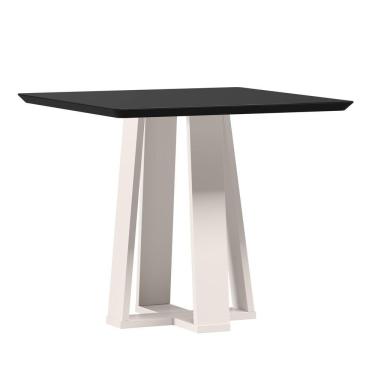 Imagem de Mesa De Jantar Para 4 Lugares 90cm Tampo Quadrado Com Vidro Rubi Off White/preto - New Ceval