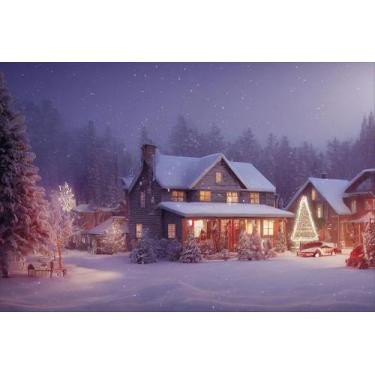 Imagem de Painel de Tecido Sublimado Vilarejo na Floresta Iluminado Árvore de Na