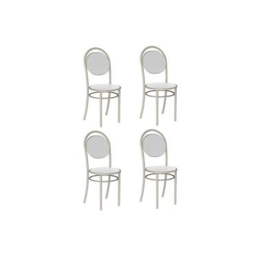 Imagem de Kit 4 Cadeiras De Cozinha 190 Aço 4 Uni Prata-courano Branco - Carraro