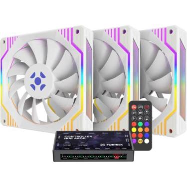 Imagem de Kit Cooler Fan ARGB Fortrek Frosty Branco Com Controladora/Controle
